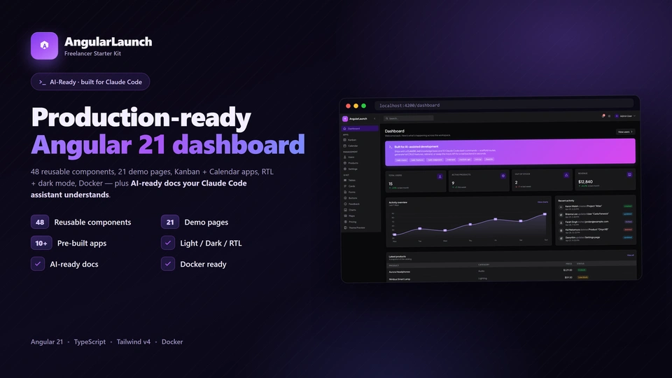 AngularLaunch - Angular 21 Admin Dashboard Template + Dark Mode & RTL