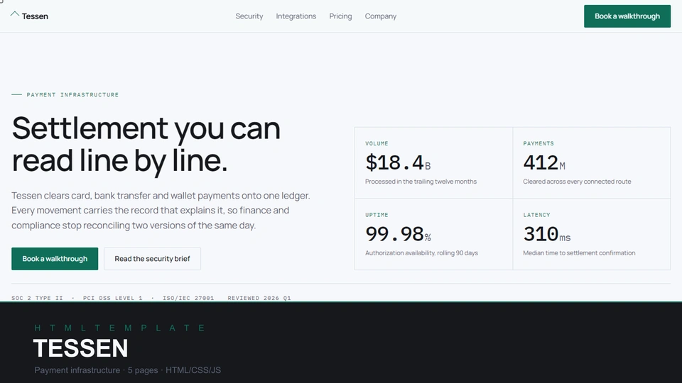 Tessen - Payment Infrastructure HTML Template