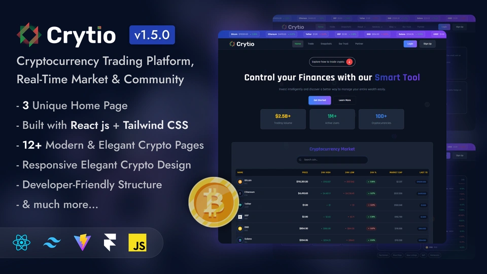 Crytio - Crypto Trading Landing Website Template React Tailwind Modern Crypto