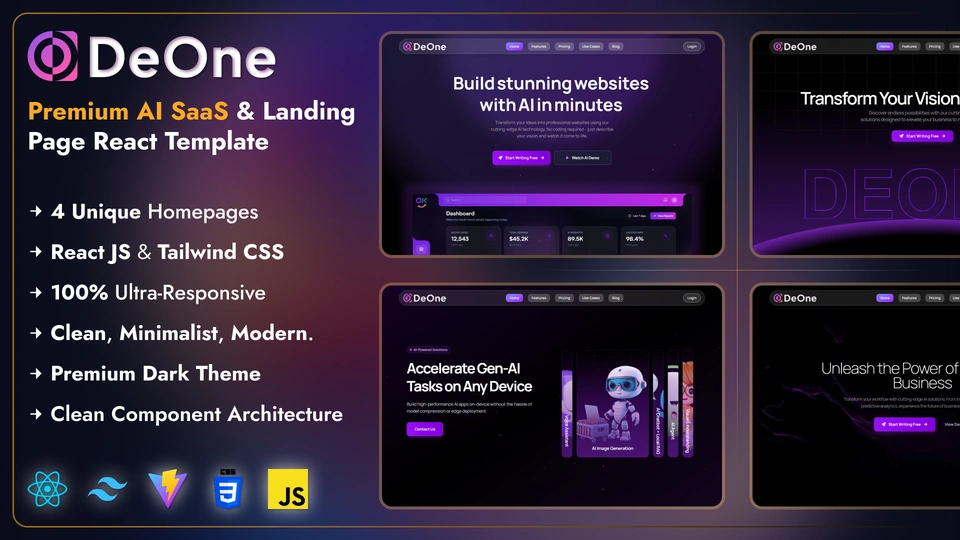 DeOne - AI SaaS & Software Landing Page React Template