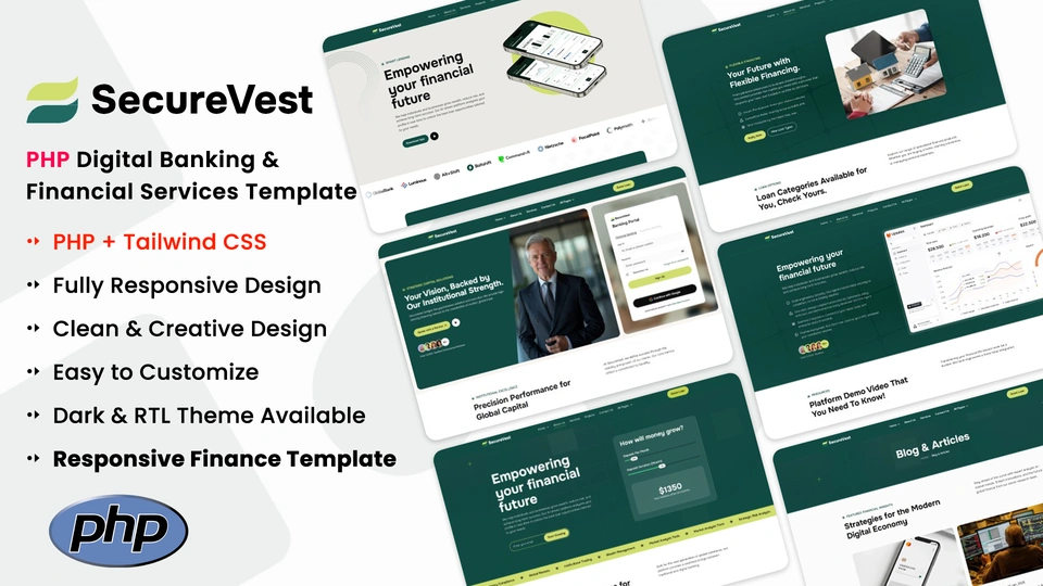 SecureVest - PHP Digital Banking & Financial Services Template