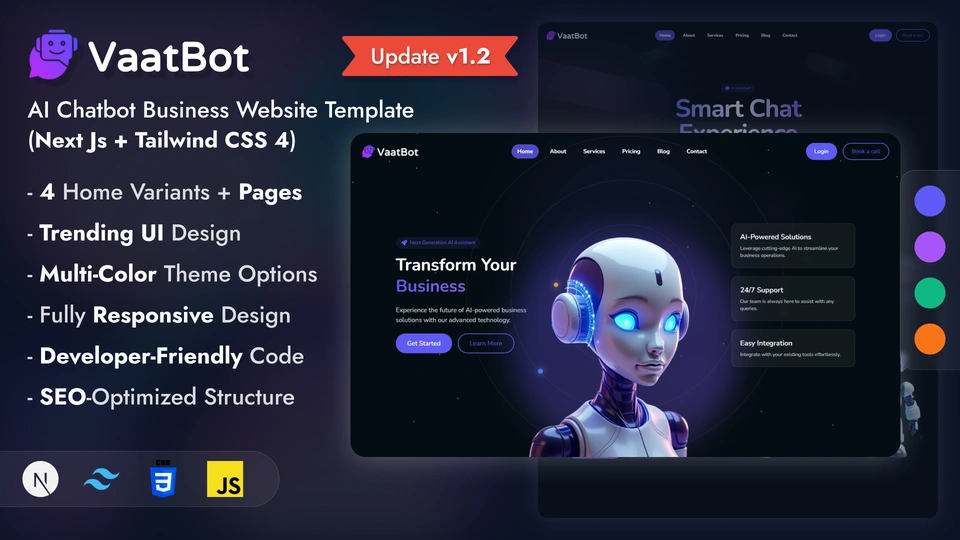 VaatBot - AI Chatbot Landing Website Template NextJS Tailwind Modern SaaS