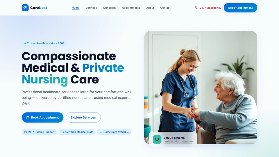 CareNest - Private Nursing Care HTML Tailwind CSS Template
