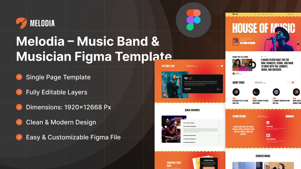 Melodia - Music Band & Artist Portfolio Figma Template