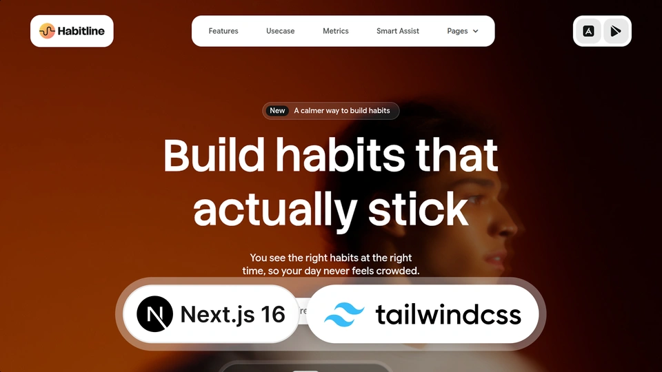 Habitline - Mobile App & SaaS Landing Page Next.js 16 & Tailwind CSS 4 Template
