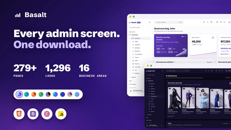 Basalt - Multipurpose AI, CRM, HRM, eCommerce & ERP Bootstrap Admin Template