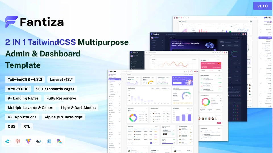 Fantiza - Multipurpose Admin Dashboard Template Bundle