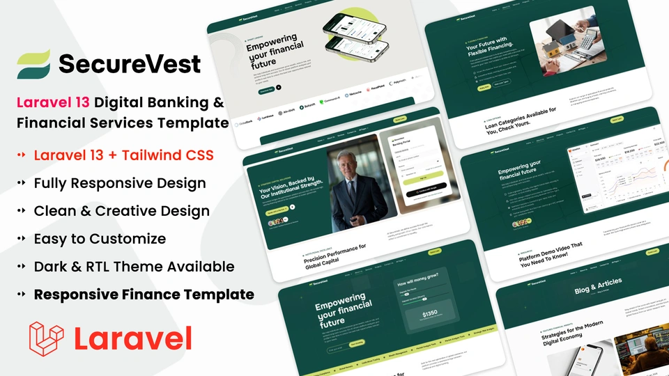 SecureVest - Laravel 13 Digital Banking & Financial Services Template