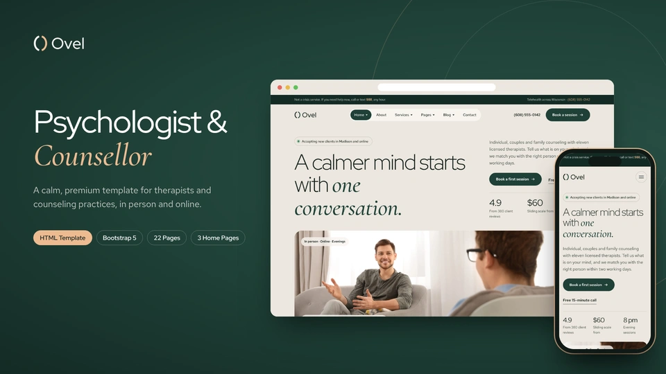 Ovel - Psychologist & Counsellor HTML Template
