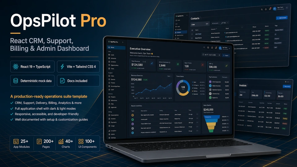 OpsPilot Pro - React CRM, Support, Billing & Admin Dashboard