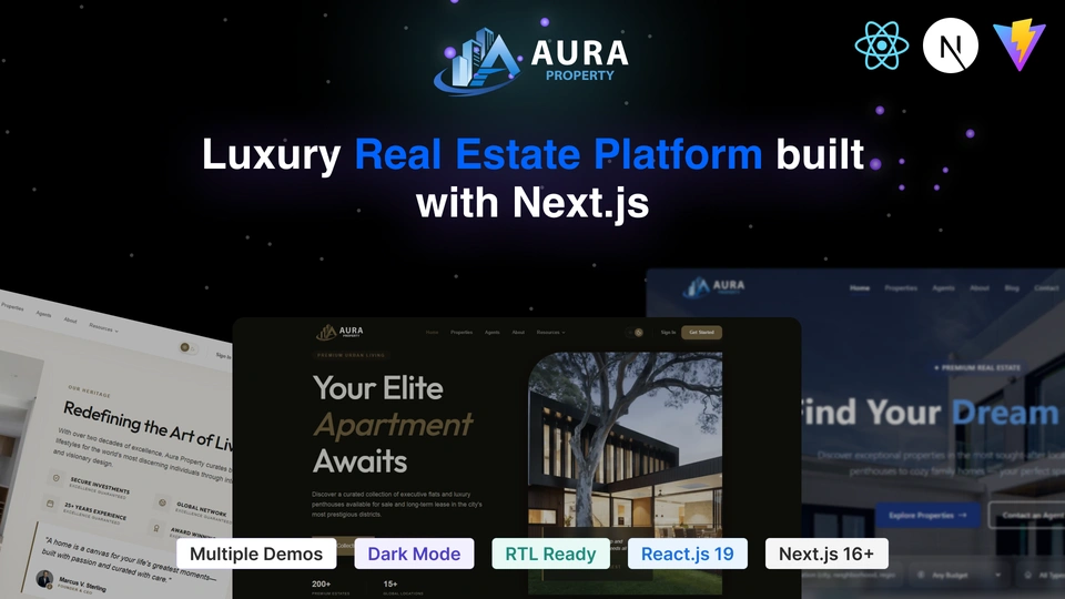 AuraProperty - Real Estate Listing & Property Marketplace React Next.js Template