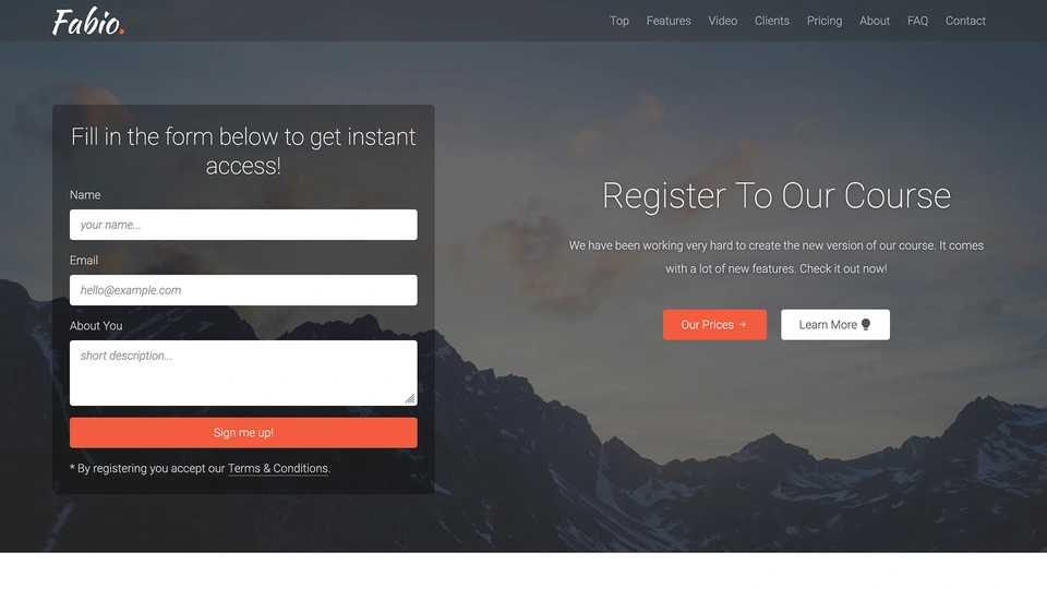 Fabio - Multipurpose Landing Pages, 5 Templates
