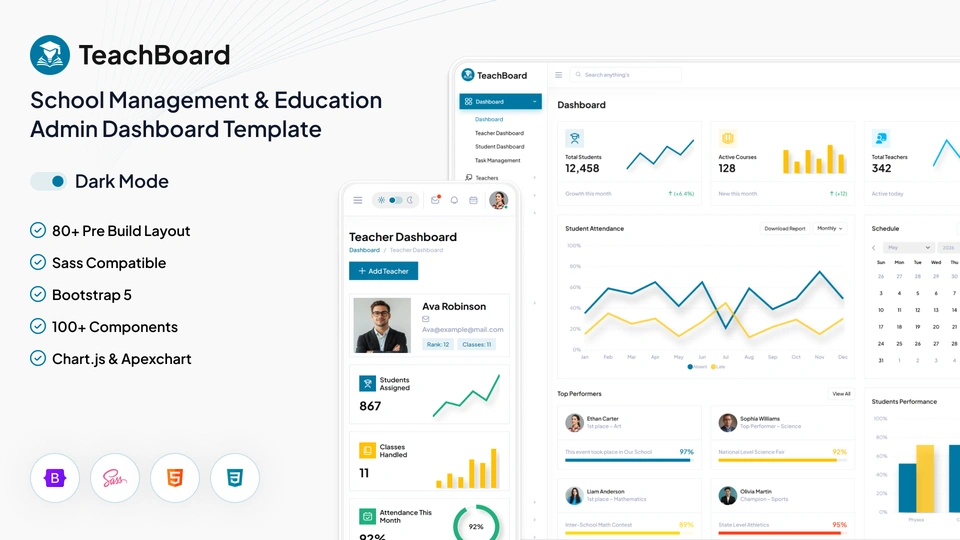TeachBoard - School Management & Education Admin Dashboard Template