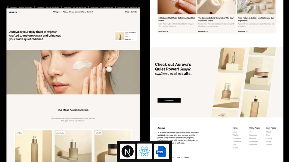 Aureva - Next.js 16 Skincare and Beauty Ecommerce Template