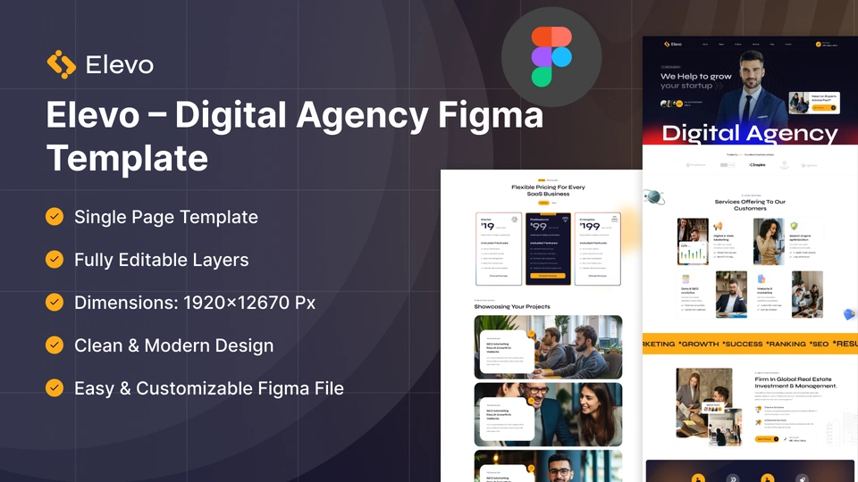 Elevo - Digital Agency & Branding Figma Template
