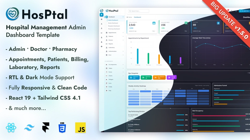 Hosptal - Hospital Admin Dashboard Template Tailwind Modern Medical Admin Panel