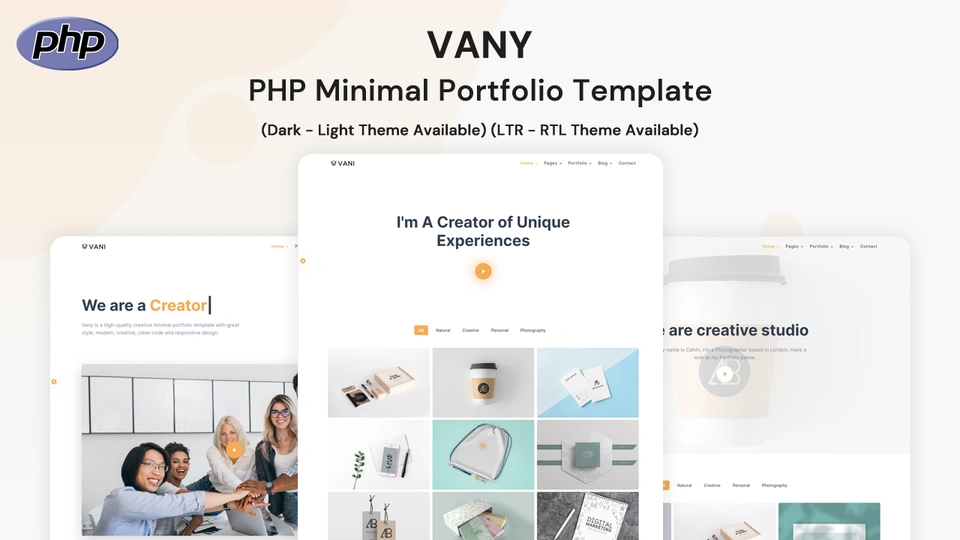 Vany - PHP Multipurpose Minimal Portfolio Template