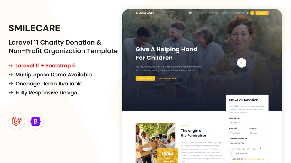 Smilecare - Laravel 11 Charity Donation & Non-Profit Organization Template