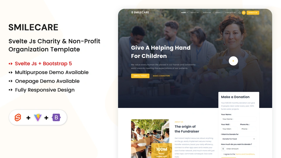 Smilecare - Svelte Charity Donation & Non-Profit Organization Template