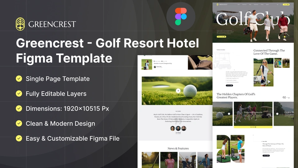 Greencrest - Golf Resort & Hotel Figma Template