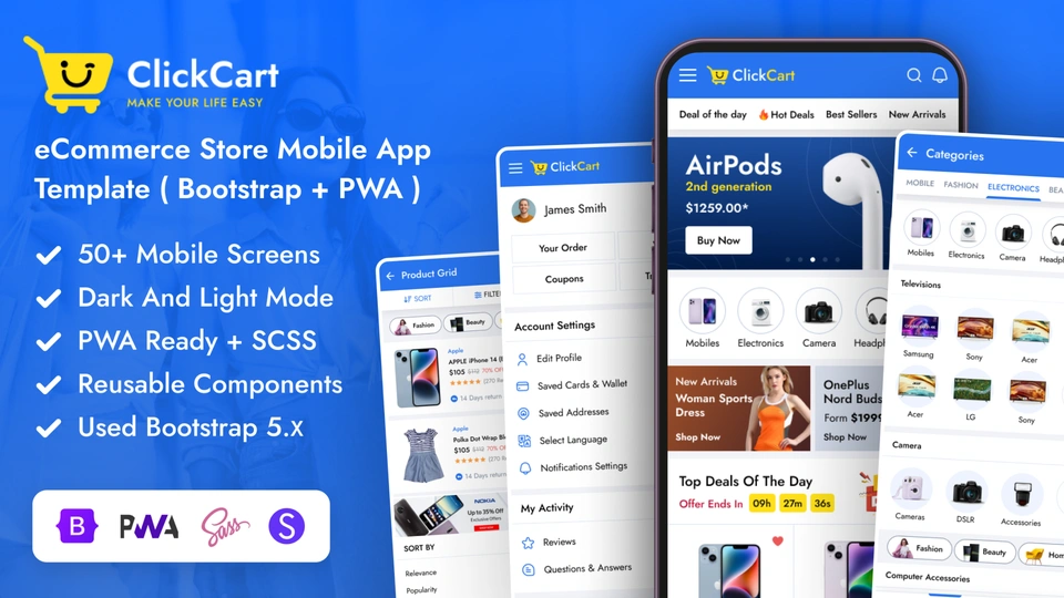 ClickCart - eCommerce Store Mobile App Template PWA