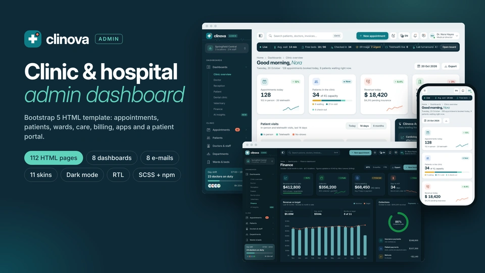 Clinova Admin - Clinic & Hospital Admin Dashboard Template