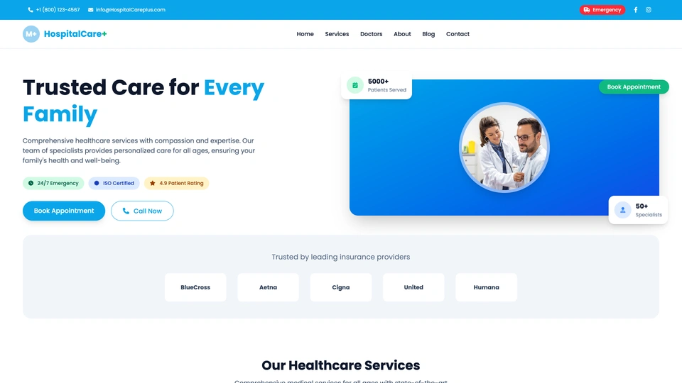 HospitalCare - Medical and Healthcare Tailwind CSS HTML Template
