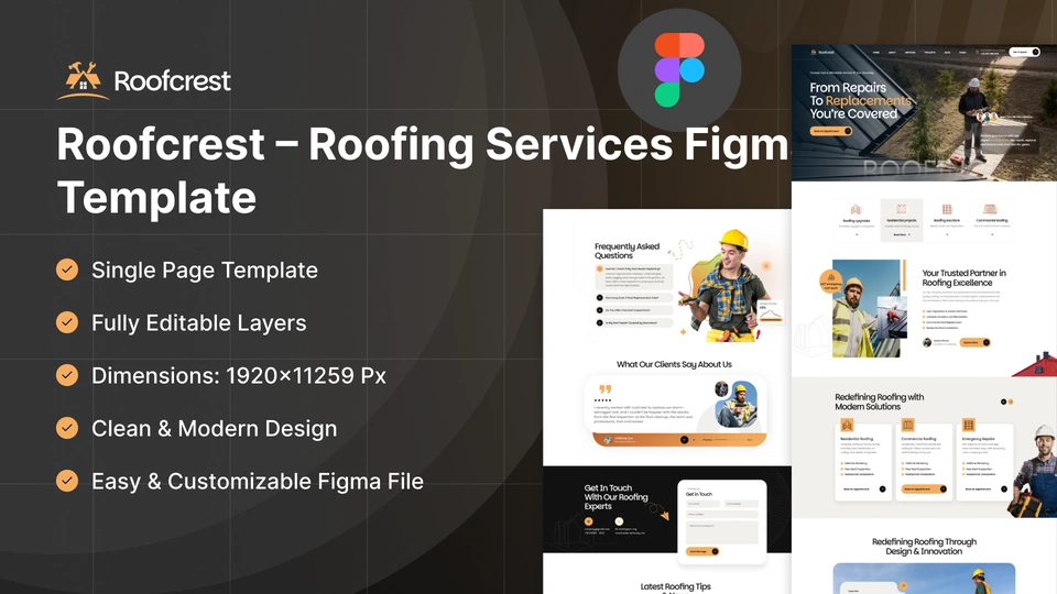 Roofcrest - Roofing Services & Contractor Figma Template