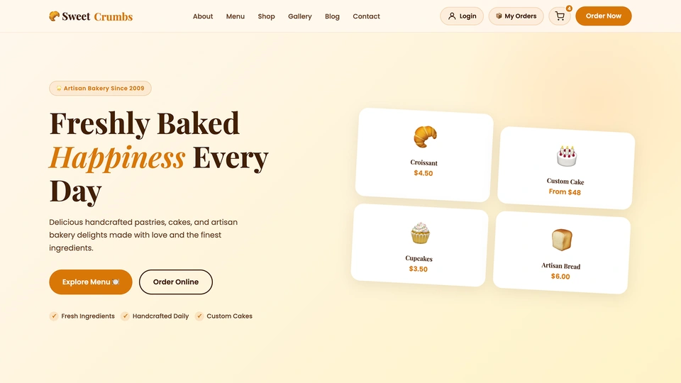 SweetCrumbs - Bakery Pastry and Custom Cake HTML Template