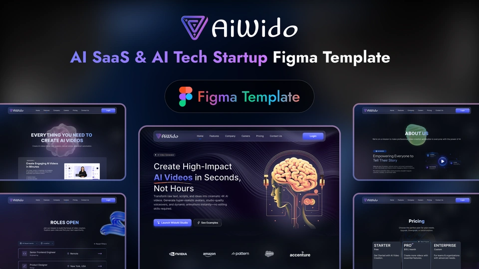 AiWido - Premium Futuristic AI Video Generator SaaS Figma Template