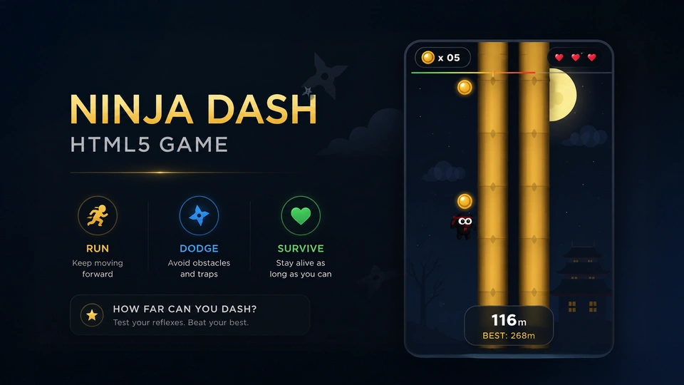NINJA DASH - HTML5 Side Switching Arcade Runner