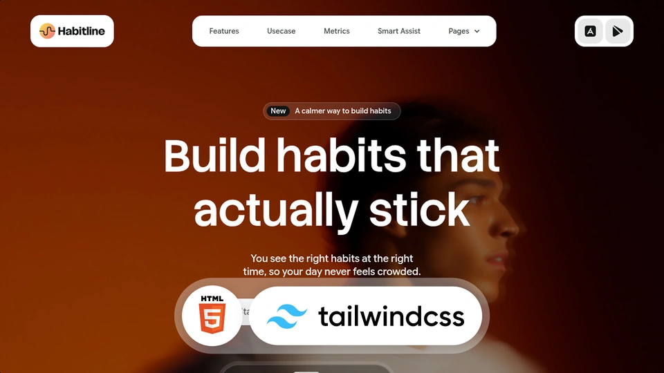 Habitline - Mobile App & SaaS Landing Page Tailwind CSS 4 HTML Template