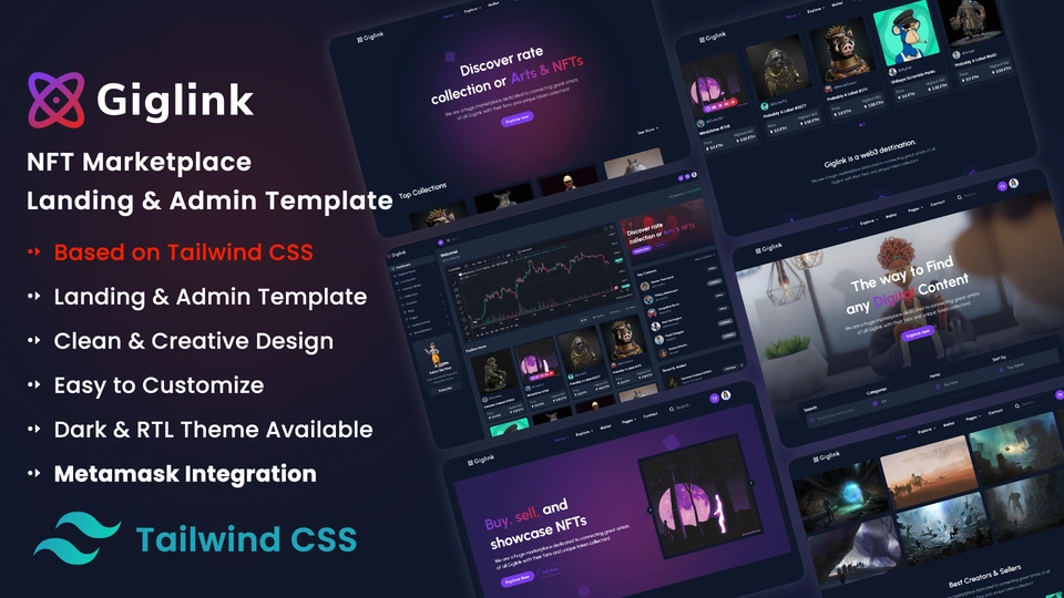 Giglink - NFT Marketplace Landing + Admin Dashboard Template