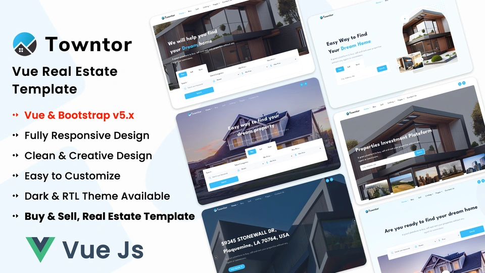 Towntor - Vue.js Real Estate Landing Template