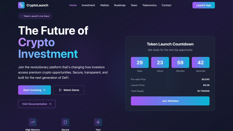 CryptoLaunch - Cryptocurrency ICO Landing Page Template