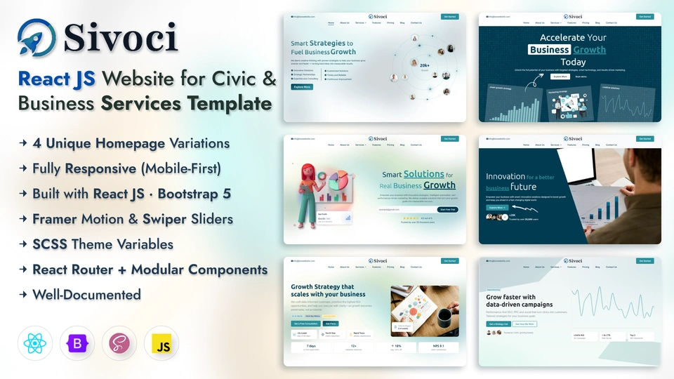 Sivoci - Business Website ReactJs Template Modern Corporate Company Design