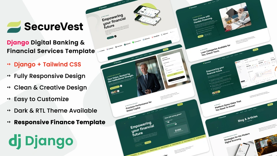 SecureVest - Django Digital Banking & Financial Services Template