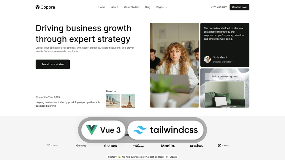 Copora - Tailwind CSS Business Consulting & Corporate Vue 3 Template