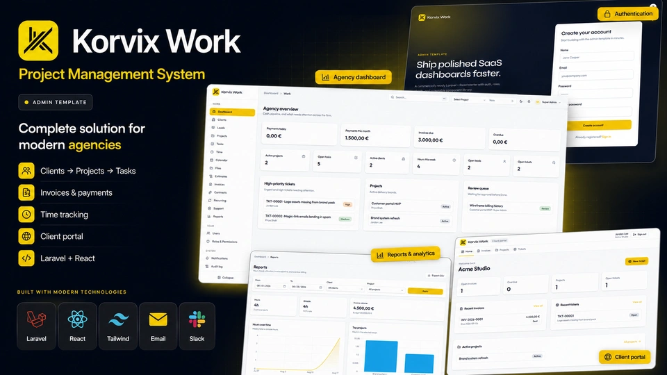 Korvix Work - Laravel & React Admin Dashboard
