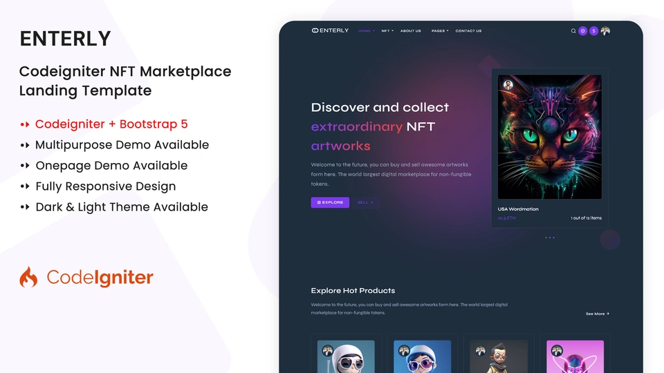 Enterly - CodeIgniter NFT Marketplace Template