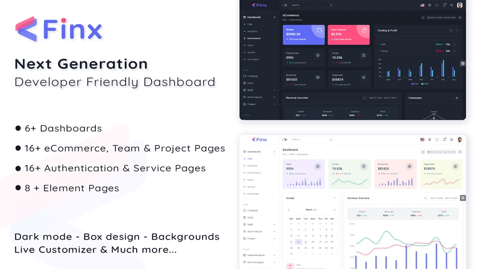 Finx - Advanced AI Chat Interface Admin Dashboard Template, Analytics, eCommerce