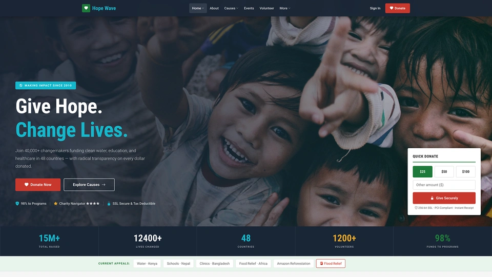 HopeWave - Nonprofit Charity & Donation HTML Template