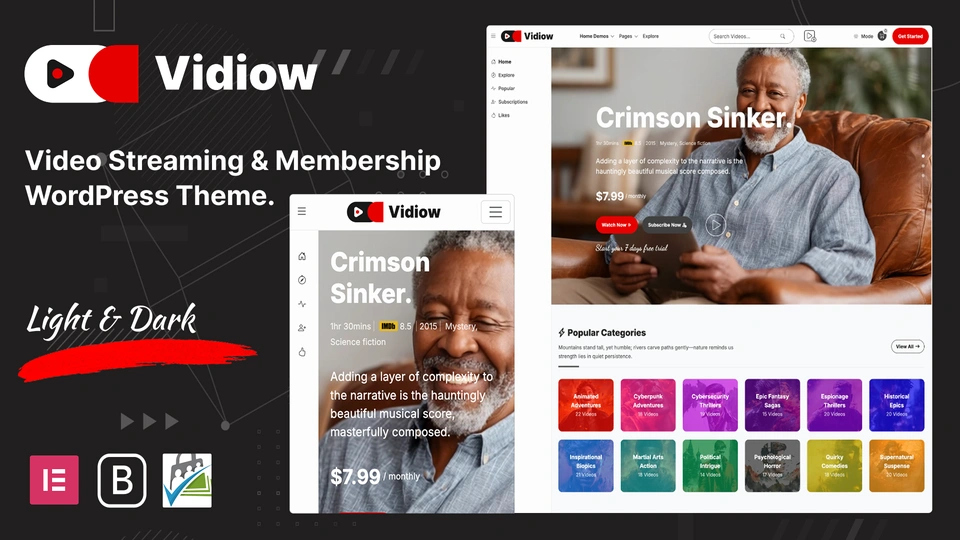 Vidiow - Video Streaming & Membership WordPress Theme