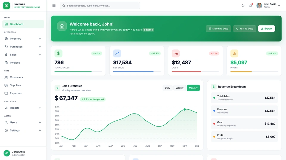 Invenza - Inventory Management Tailwind CSS Admin Dashboard Template