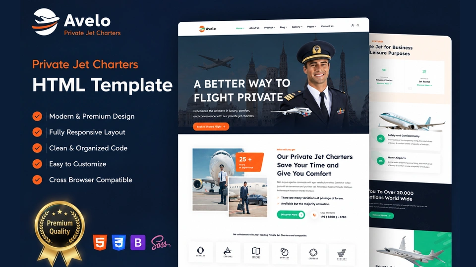 Avelo - Private Jet Charters HTML Template