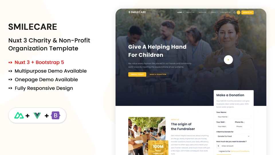 Smilecare - Nuxt Charity Donation & Non-Profit Organization Template