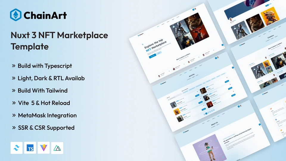 ChainArt - Nuxt 3 & Typescript Tailwind CSS NFT Marketplace Template