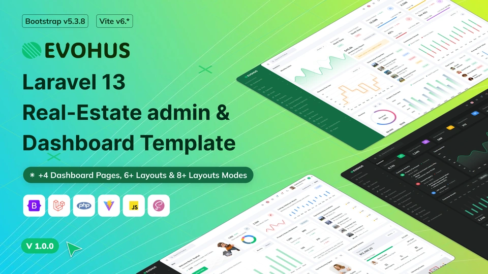 Evohus - Laravel 13 Real-Estate Admin & Dashboard Template