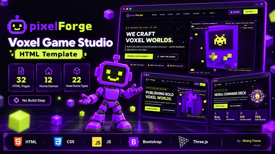 PixelForge - Voxel Game Studio HTML Template