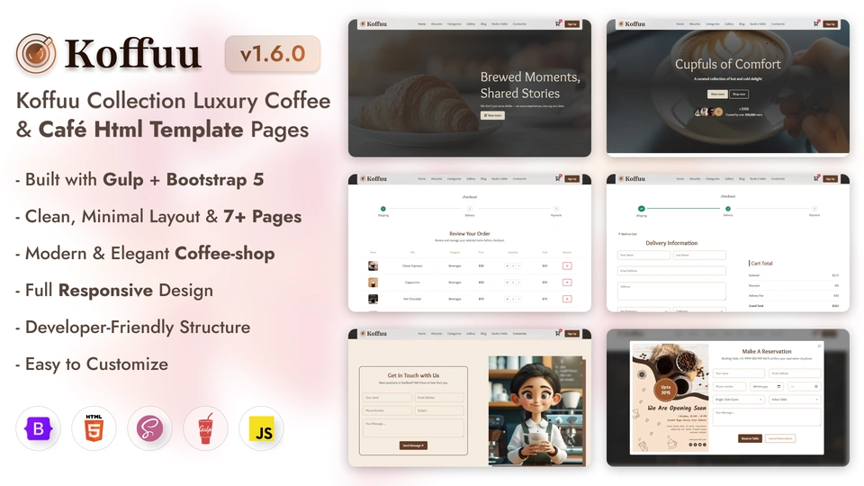 Koffuu - Coffee and Cafe Landing Page HTML Gulp Template